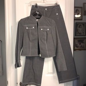 Worth Gray with white stitching pantsuit